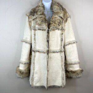 Vintage Y2K Bebe Penny Lane 70s Vibe Faux Fur Coat Suede Like Size S M Afghan